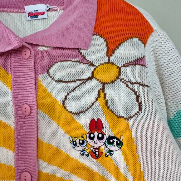 POWERPUFF GIRLS x SKINNYDIP Cropped Cardigan Womens M Medium Retro Sweater HTF - Picture 4 of 7